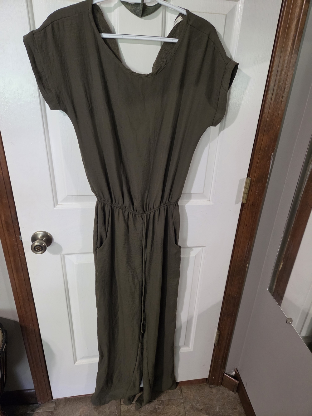 12 Pm By Mon Ami Olive Green Short Sleeve Jumpsuit with Pockets